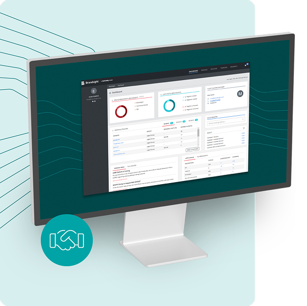 Rendering of a desktop display presenting a screenshot of an application dashboard.