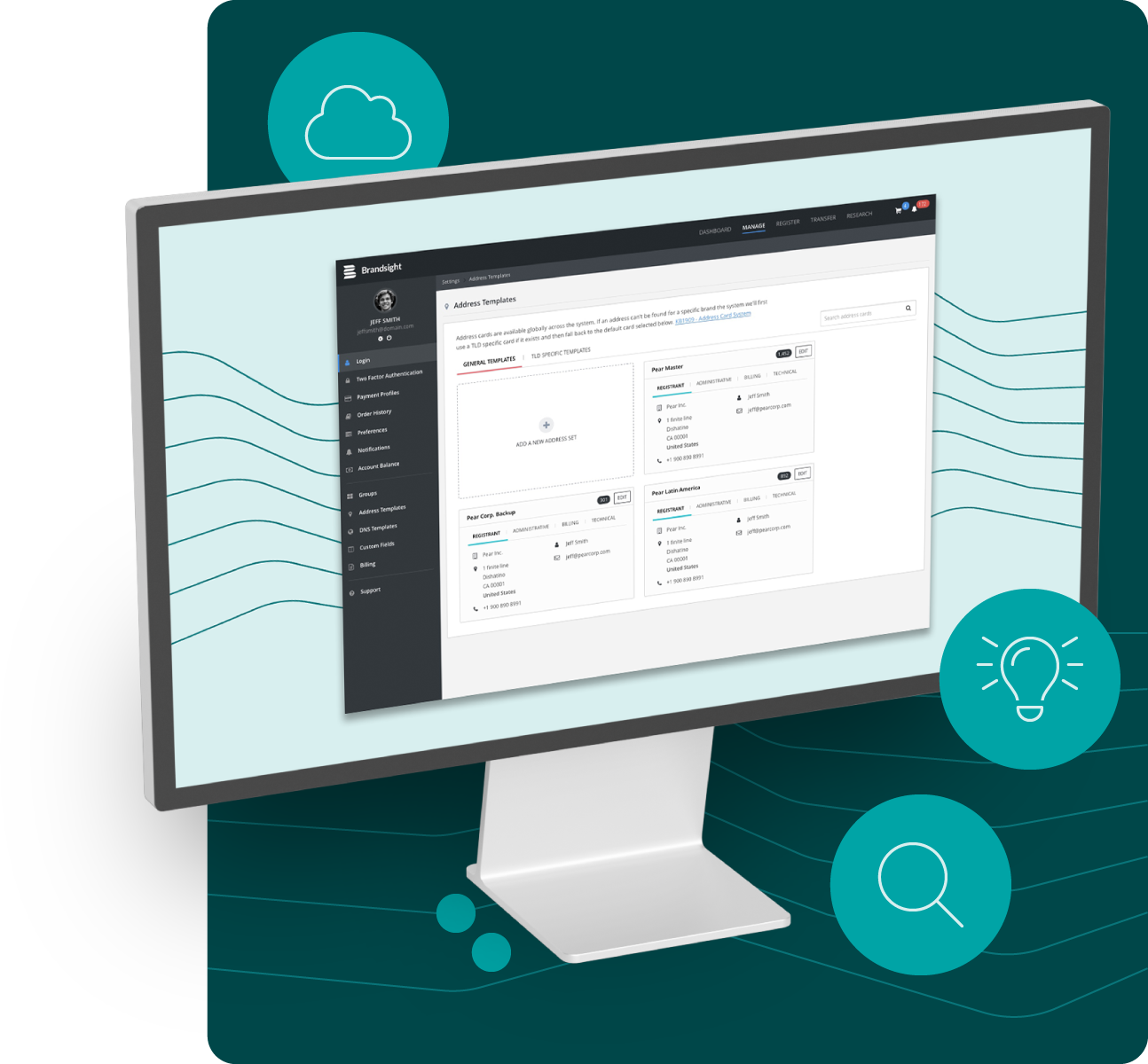 Rendering of a desktop display presenting a screenshot of an application dashboard.